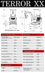 2025 4,000 lb TYPHON TERROR XX Mini Excavator Rubber Track with Kubota D902 Diesel Engine USA