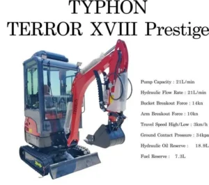 TYPHON TERROR XVIII Prestige 2 Ton Mini Excavator KUBOTA D902 Diesel Engine USA with 12 attachments