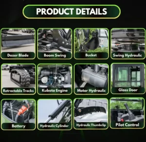 TYPHON TERROR XXV Diesel Mini Excavator 2.7 Ton, 25.1 hp Kubota D1105 RetractableTracks, AC Cabin